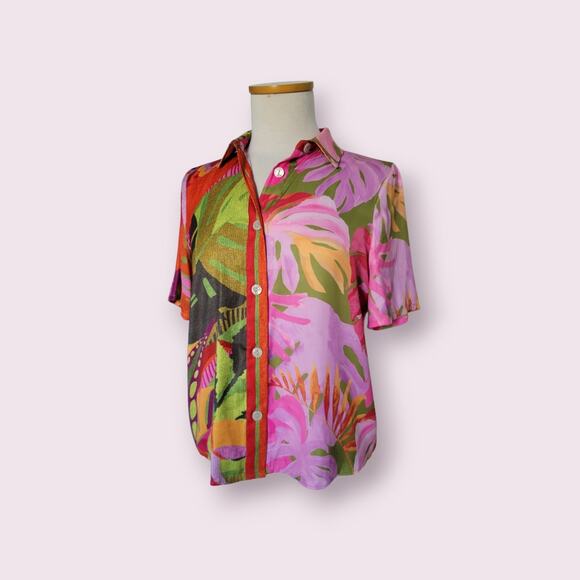 Rachel Zoe Tropical Birds & Leaves Print Satin Beach Vacation Top Size XS - Picture 2 of 16